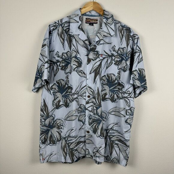 Quiksilver Hawaiian Floral Casual Button-Up Short Sleeve Shirt Blue Size Large - Picture 1 of 5